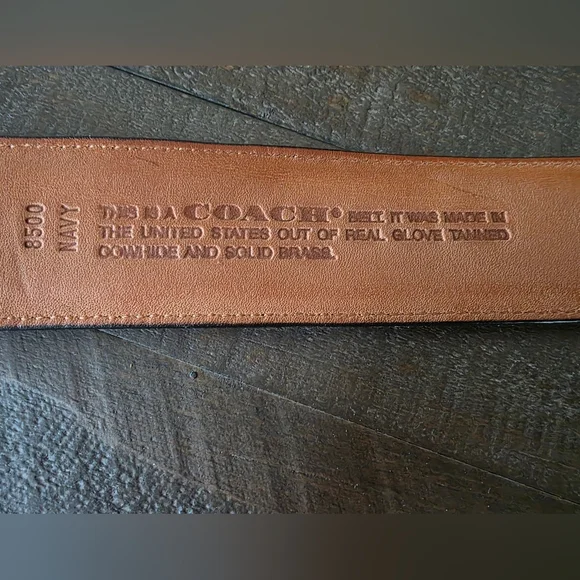 Vintage Coach Glove Tanned Leather Belt Navy Made In The USA Brass Buckle - Picture 5 of 6